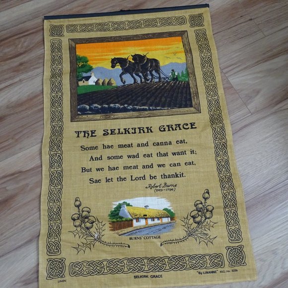 Vintage Linen Wall Hanging - Robert Burns, The Selkirk Grace By Linanne - Picture 2 of 2